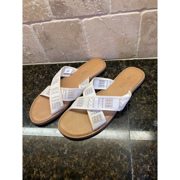 TOMS VIV Natural Arrow Mesh Lace Slide Sandals Size W 11 EUC - Picture 6 of 6